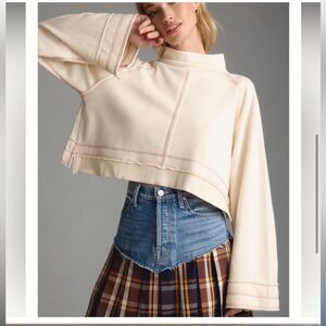 Anthropologie Daily Practice Crop Bell Sleeve turtleneck sweatshirt in cream XS